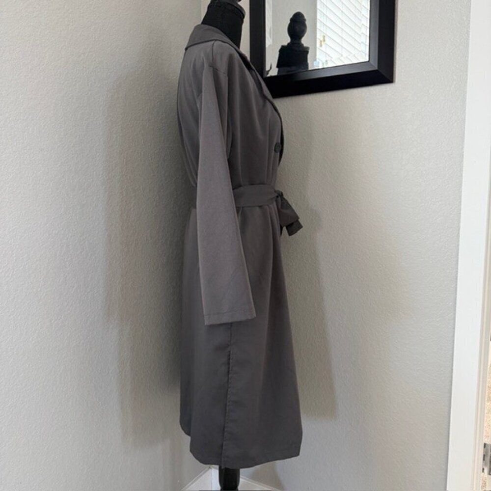 MAEVA Double Breasted Trench Coat Charcoal Gray Lightweight Small - Picture 7 of 16